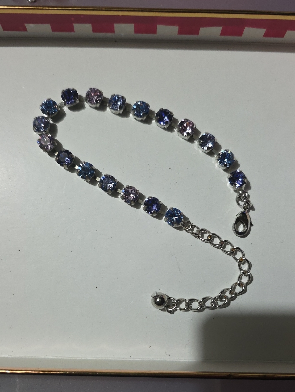 Women's Silver Bracelet with Blue and Lavender Crystals
